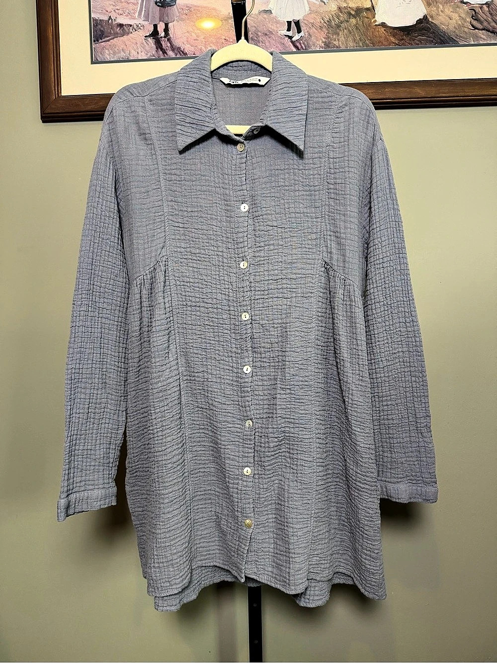 Zara Button Down Shirt Tunic Top XS